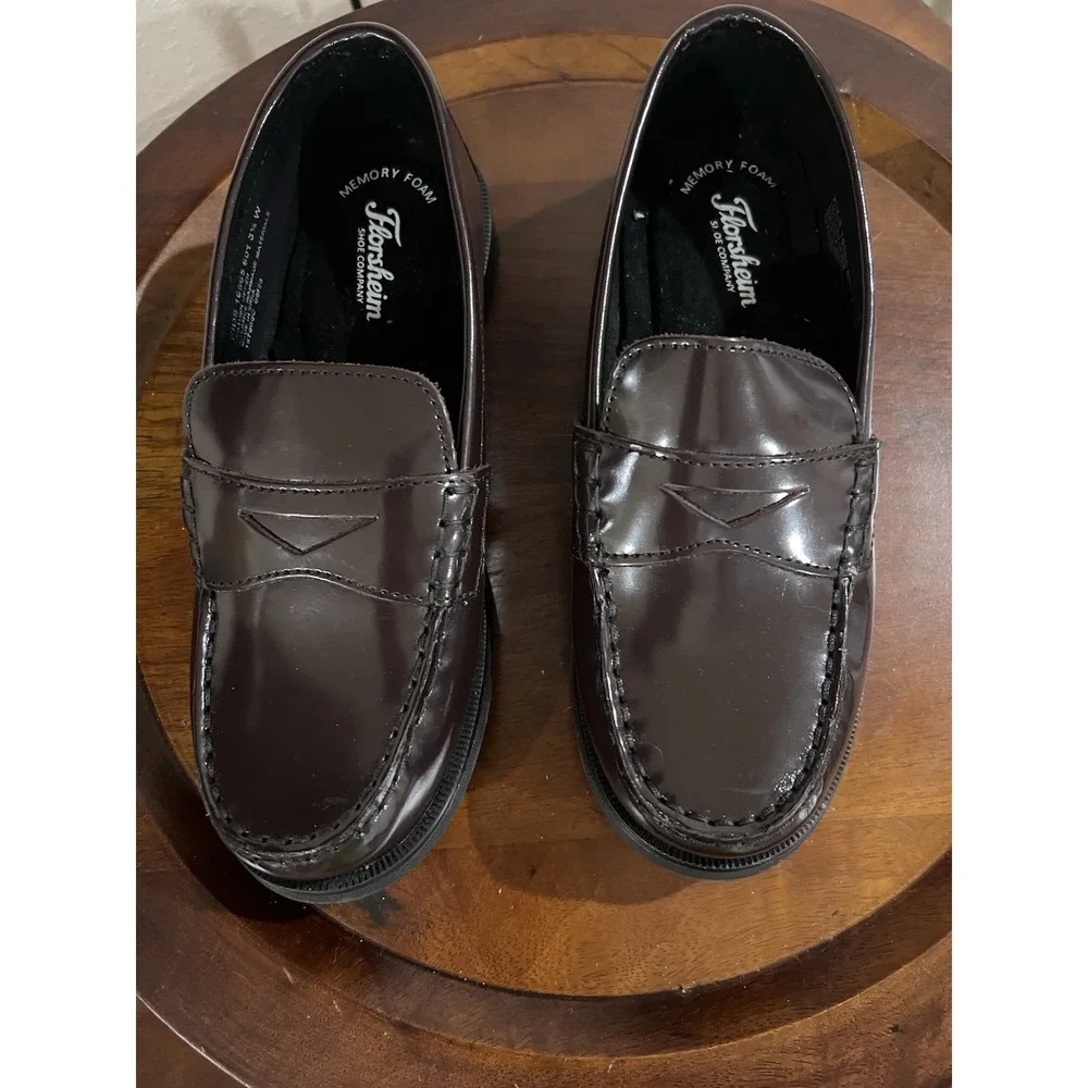 Florsheim Kids Croquet Penny‎ Loafer Burgundy Leather Slip On Shoes Dress 3.5 W